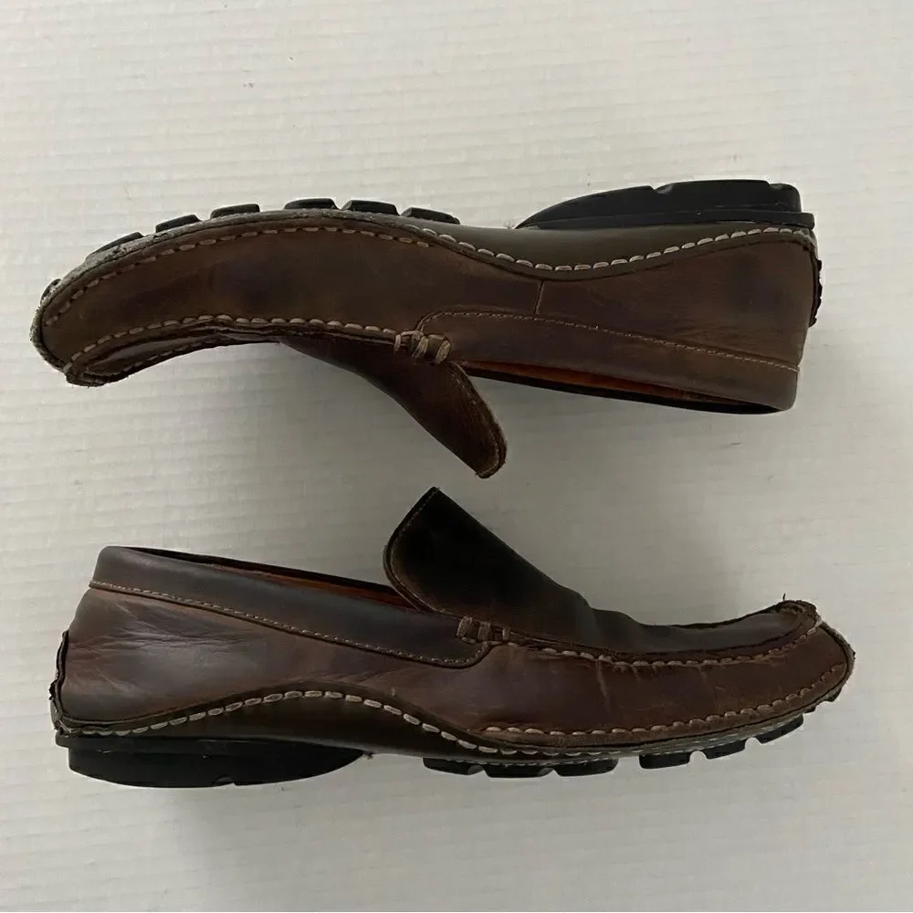 Franco Fortini Men 9.5 Max Brown‎ Distressed Leather Driver Slip-on Loafers